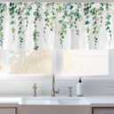 Watercolor Green Leaves Window Valance for Bedroom Living Room, Spring Summer Leaf Vine Plant Curtains Valanes for Windows, 3" Rod Pocket Window Treatment for Home Decorations, 54 x 18 Inch, 1 Pcs