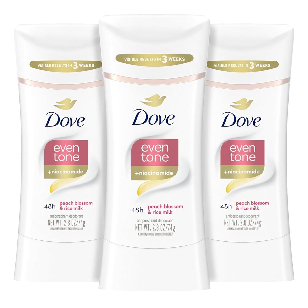Dove Even Tone Antiperspirant Deodorant Stick Peach Blossom & Rice Milk 3 Count 2.6 oz