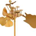 Handmade Metal Drummer Windmill, Percussionist Music Figurines and Statues, Rockin Art Figurine, Wind-Powered Kinetic Sculpture, Wind Spinner Windmill Decoration for Yard Lawn Garden Patio Decor