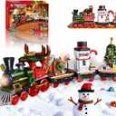 Christmas Train Building Toys Set with LED Light - Lego-Compatible 868pcs Model with Moving Coupling Rods & Working Wheels, Gingerbread House, Snowman Tree Carriages, Holiday Decor Xmas Ideas for Kids