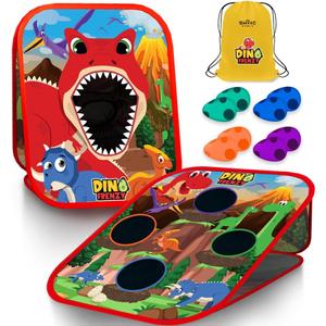Swooc Games - Dino Frenzy | 2-in-1 Corn Hole Games for Kids | 5-Second Setup | Dinosaur Bean Bag Toss Game for Kids | Kid Cornhole Game Set | Toddler Party Activity | Outside Bean Bags Kid Tossing
