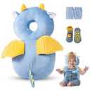 HippoBaby Baby Head Protector Backpack – Toddler Safety Cushion for Crawling & Walking – Infant Fall Protection Pillow with Adjustable Straps – Comes with Knee Pads & Non-Slip Baby Socks (Blue Dragon)