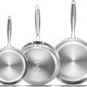 DELARLO Whole Body Tri-Ply Stainless Steel Frying Pan set, 8/10/12 Cooking pans, Kitchen Cookware Set, Fast Heating Chef's pan with Ergonomic Handles, Suitable for All Stove
