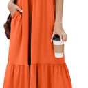 Summer Dresses for Women Flowy Maxi Sundress Short Sleeve Tiered Beach Dress with Pockets 2026 Vacation Travel (Orange, Large)