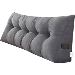 SAMTY Triangular Wedge Pillow headboard for Couch Large headboard Pillow with Removable Cover Back Rest Pillows for Sitting up in Bed Twin XL Size, Dark Gray