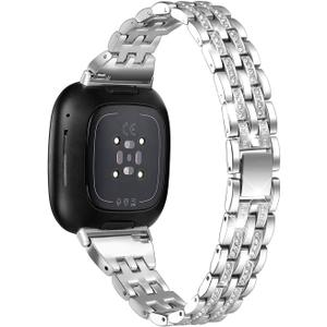 Bling Bands Compatible with Fitbit Versa 4/Sense 2/Versa 3/Sense, Women Dressy Slim Bracelet Metal Replacement Wristbands