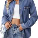 Sidefeel Women Denim Shirt Long Sleeve Button Down Jean Shirts Casual Oversized Trendy Shacket Tops Blouses, XL