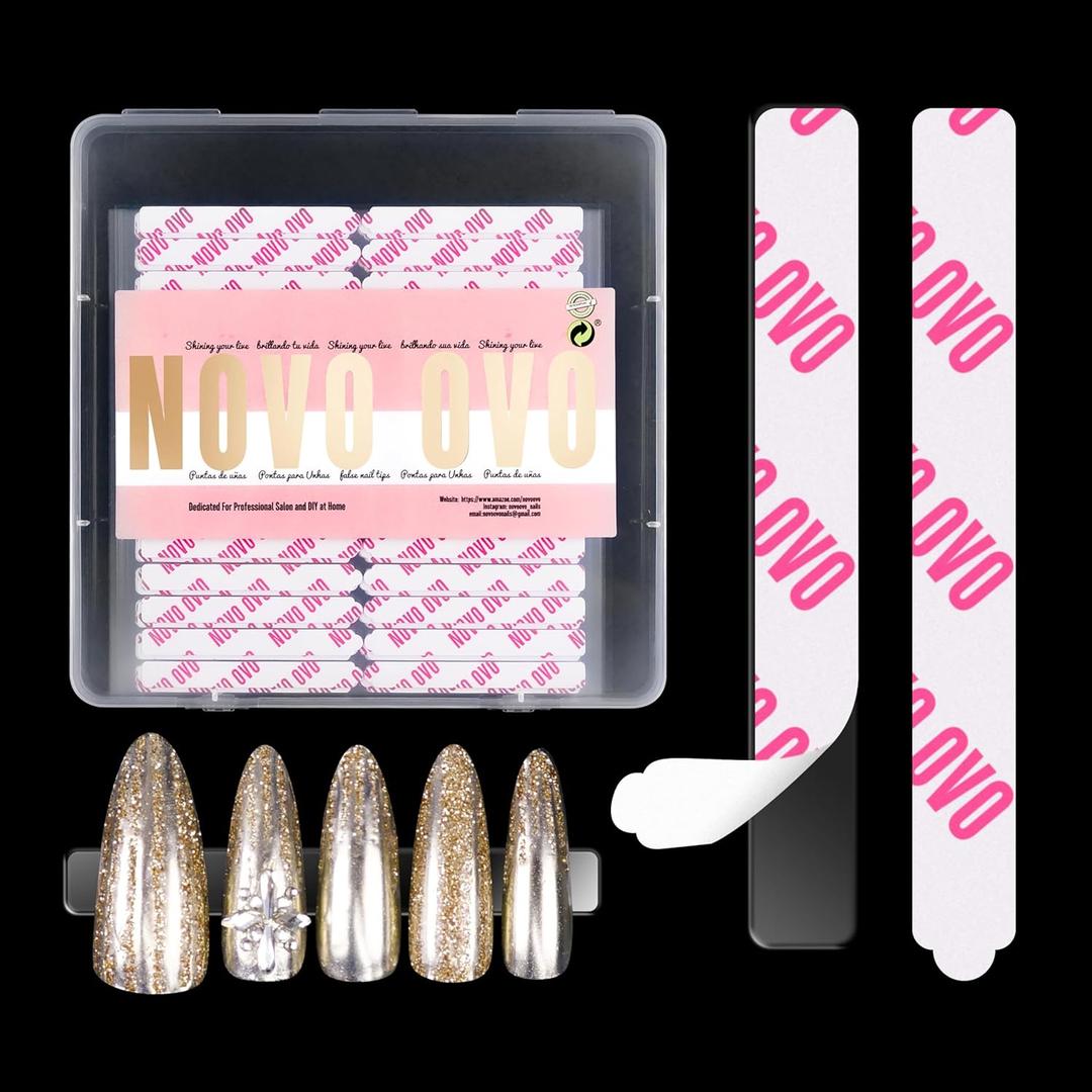 NOVO OVO 360 pcs EASY TEAR Adhesive Tabs for Press on Nails Display, Clear Removable Double Sided Gel Glue Mounting Sticky Tape for Nail Art/Packaging/Storage/Practice/Supplies 30 pc x 12 sheets