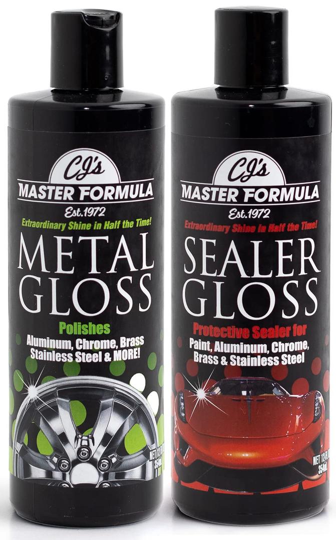 Original Master Formula Metal Gloss and Sealer Gloss Detail Polish and Sealer - 2 Pack 12oz Bottles Kit for Extraordinary Shine and Sealing for Aluminum, Chrome, Brass, Stainless Steel and More