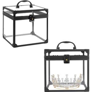 Crown Box, Clear Makeup Case,Cosmetic Organizer, Large Capacity Transparent Acrylic Artists Display Case for Vanity,Bathroom Counter or Dresser (Black)