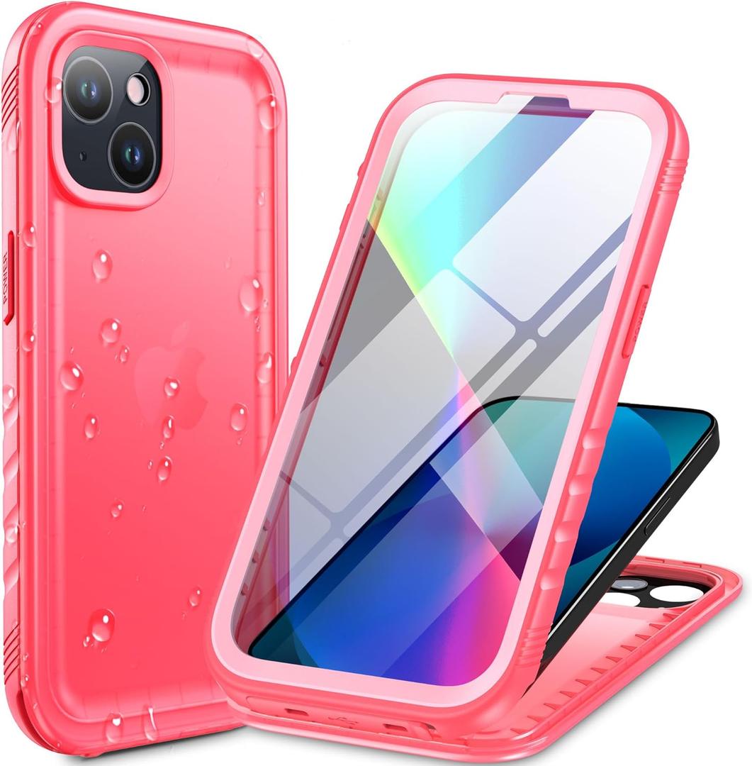 Cozycase Compatible with iPhone 13 Waterproof Case - Full Body Dustproof Shockproof Rugged Waterproof Case for iPhone 13 6.1 Inch Pink