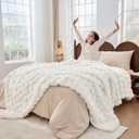 Fluffy Blanket for Couch Soft Luxury Faux Rabbit Fur Throw Cozy Fuzzy Plush Bubble Blanket Thick Warm Decorative Throw for Bed, Sofa (King Size 108''x90'', Cream White)