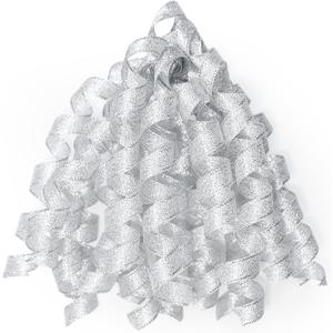 CT CRAFT LLC Silver Metallic Curly Ribbon Bow 6" Long x 6 Counts Gift Wrapping Pre-Tied Self-Adhesive Tab for Birthday Present Box Wine Bottle Baby Shower Party Christmas Hanukah