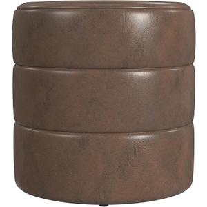 HomePop Upholstered Faux Leather Round Ottoman Home Dcor|Foot Rest Ottoman- Brown Faux Leather