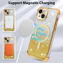 KANGHAR for iPhone 15 Case, Support for MagSafe [Four Corner Cushion Series] Love Heart Pattern Electroplate Edge Shockproof Durable Full Body Protection for Girls Women -Gold
