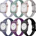 Lerobo Compatible with Apple Watch Band 44mm 42mm/Apple Series 7 Band 45mm, 6 Pack Slim Thin Narrow Waterproof Silicone Strap Replacement Sport Band for iWatch Bands 8 7 6 5 4 3 2 1 Ultra Women Men (Black/ Lavender/ Pine Green/ Blue Gray/ Dark Purple/ Light Gray)