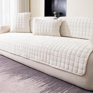 Velvet Couch Cover, Washable Sectional Sofa Cover, Anti Slip Sofa Slipcovers for 3 Cushion Couch Sofa L Shaped Recliner, Furniture Protector Covers for Pets Kids(White, Only 1 PCS) 36"x94"