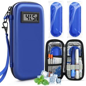 Insulin Cooler Travel Case: TSA Approved Medication Diabetic Cooler for Travel with Temperature Display, Diabetes Travel Case for Insulin Pens with 2 Ice Pack for Daily Use & Trip