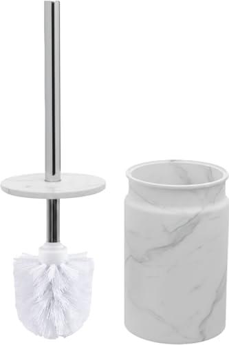 Toilet Brush and Holder Set - Toilet Bowl Brush and Holder with Sturdy Bristles for Thorough Cleaning - Concealed White Bathroom Accessories Toilet Cleaner Brush for Bathroom (Marble Look)