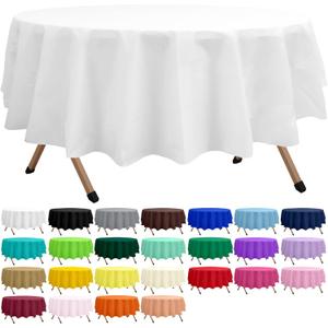 2 Pack White Premium Plastic Tablecloth Round 84 Inches Reusable Snowy White Decorative Table Cover for Dining, Wedding, Party, Indoor and Outdoor use