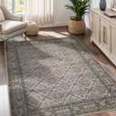 Vintage Washable Area Rug for Living Room,Low Pile 5x7 Non Slip Carpet Non-Shedding Area Rug Soft Indoor Stain Resistant Rug Floral Print Mat for Bedroom Dining Room 088-Almond