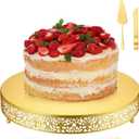 Wenqik 16 Inch Gold Cake Stand Set Metal Round Cupcake Dessert Stand with Cake Cutting, Spatula Wedding Cupcake Pastry Display Candy Holder Display for Wedding Party Birthday Baby Shower(Classic)