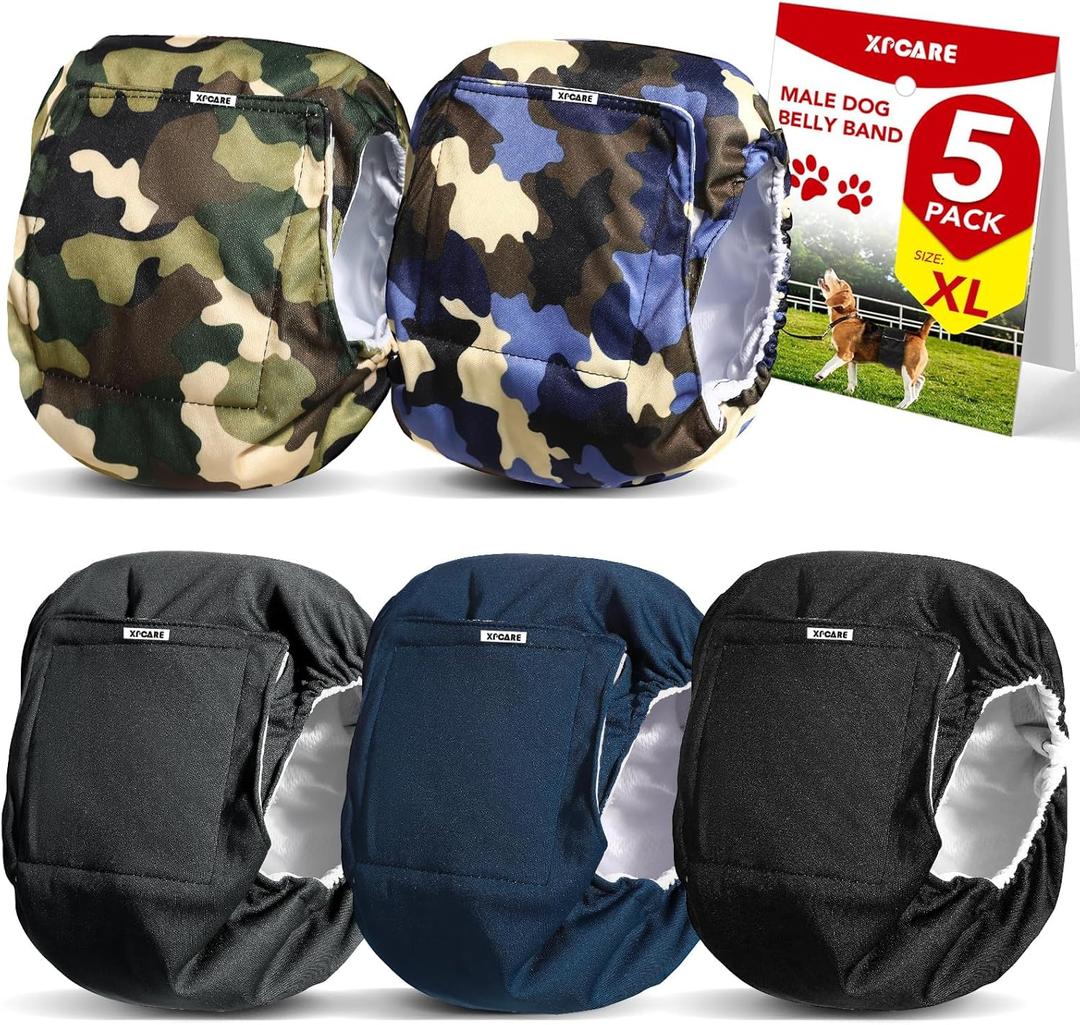 XPCARE Washable Male Dog Belly Band(5 Pack) - Reusable Male Dog Belly Wrap, Dog Diapers Male (X-Large)