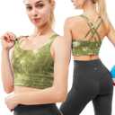 Women's Strappy Sports Bras Fitness Workout Padded Yoga Bra Criss Cross (Green, M)