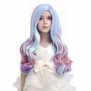 PATTNIUM Child Kids Rainbow Wigs Long Curly Wavy Colorful Wig Multicolor Wig for Girls Synthetic Cosplay Party Halloween Wigs(Rainbow)
