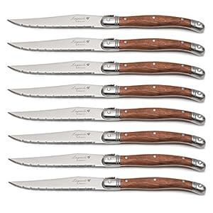 Laguiole By FlyingColors Laguiole Steak Knife Set Stainless Steel Wood Handle, 8 Pieces.