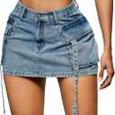 Women Cargo Skirt Denim Mini Low Waist Y2K Jean Skirts with Pockets (Large, Light Wash)