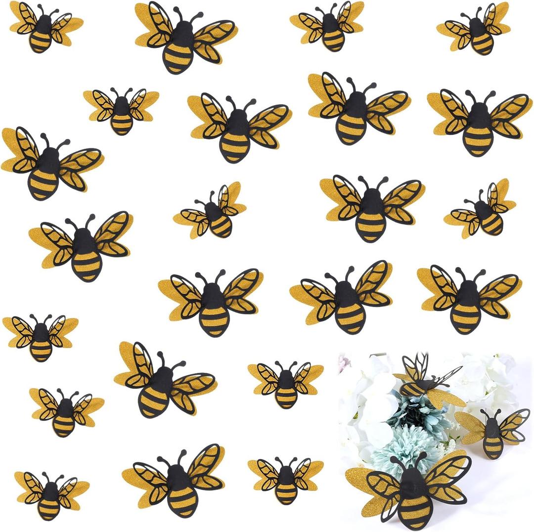 36pcs 3D Bee Sticker, 2 Sizes Spelling Bee Decorations, Double Layer Glitter Bee Cutouts, Honey Bees Stickers Wall Decor for Window Sticker Home Office Fridge Windows Decorations