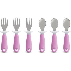 Munchkin Raise Toddler Fork and Spoon Utensil Set, Rest Keeps Tip Off Table, BPA Free, 6 Pack, Purple