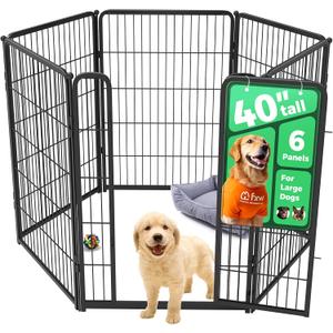 FXW Homeplus Unleashed Indoor Dog Playpen - Stress-Free and Safe Play, Heavy Duty 40 Inch 6 Panels Dog Pen for Medium and Large Dogs, Black Patented