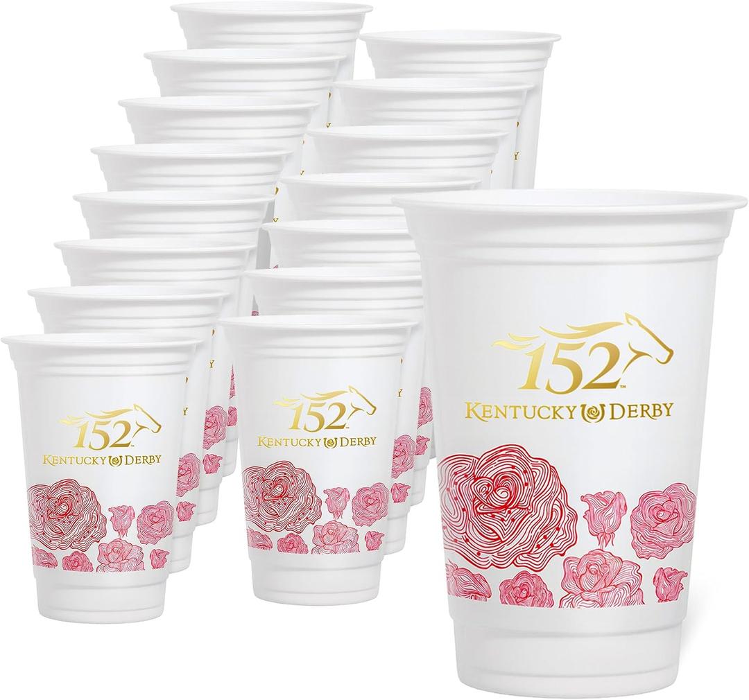 Westrick Officially Licensed 152nd Kentucky Derby 16oz Plastic Cups 16 per Pack, Sturdy 2026 Commemorative Party Cups with Run for the Roses Logo, Churchill Downs Tailgate & Watch Party Decorations