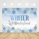 8x6ft Winter Wonderland Backdrop for Boy Rustic Wood Blue Snowflakes Photography Background Baby Boy Birthday Baby Shower Party Decorations Winter Photo Banner Props