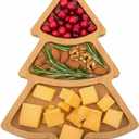 Baluue Christmas Tree Charcuterie Board, Bamboo Serving Tray for Appetizers, Snacks, and Fruit 3-Compartment Wooden Cheese Platter for Xmas Holiday Party & Hostess (27.70X19.50X1.20CM, Khaki)