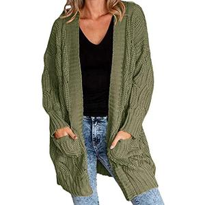 Miladusa Women's Cardigan Sweaters Long Sleeve Plus Size Solid Cable Knit Open Front Outerwear with Pockets. Size XXL.
