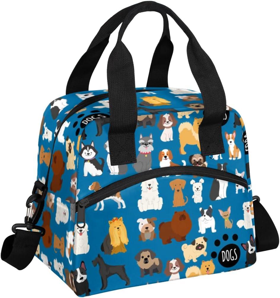 Kawaii Dog Insulated Lunch Bag for Women Men Reusable Lunch Box Cooler Bag Large Leakproof Lunch Tote with Adjustable Shoulder Strap for Adult Work Picnic Camping Beach Office