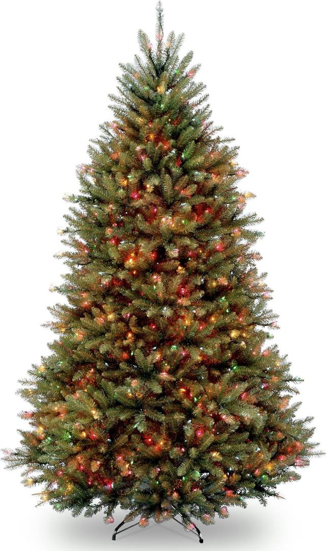 National Tree Company 6.5 ft Pre-Lit Dunhill Fir Full Artificial Christmas Tree, 650 Multicolor Lights, 1,838 Tips, Includes Stand, Green