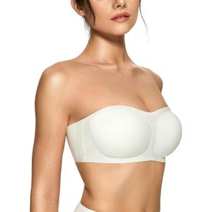 OEAK Womens Strapless Bras Push Up Bandeau Bra Non Slip Wireless Supportive Padded Bras Seamless Comfortable Tube Bra (Large, White)