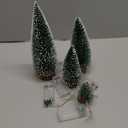 Small Christmas Tree with Lights, 4 Pcs Table Top Mini Christmas Tree with Wooden Bases, LED String Light Small Bottle Brush Pine Tree Decor for Xmas Holiday Party Home Indoor Christmas Decoration