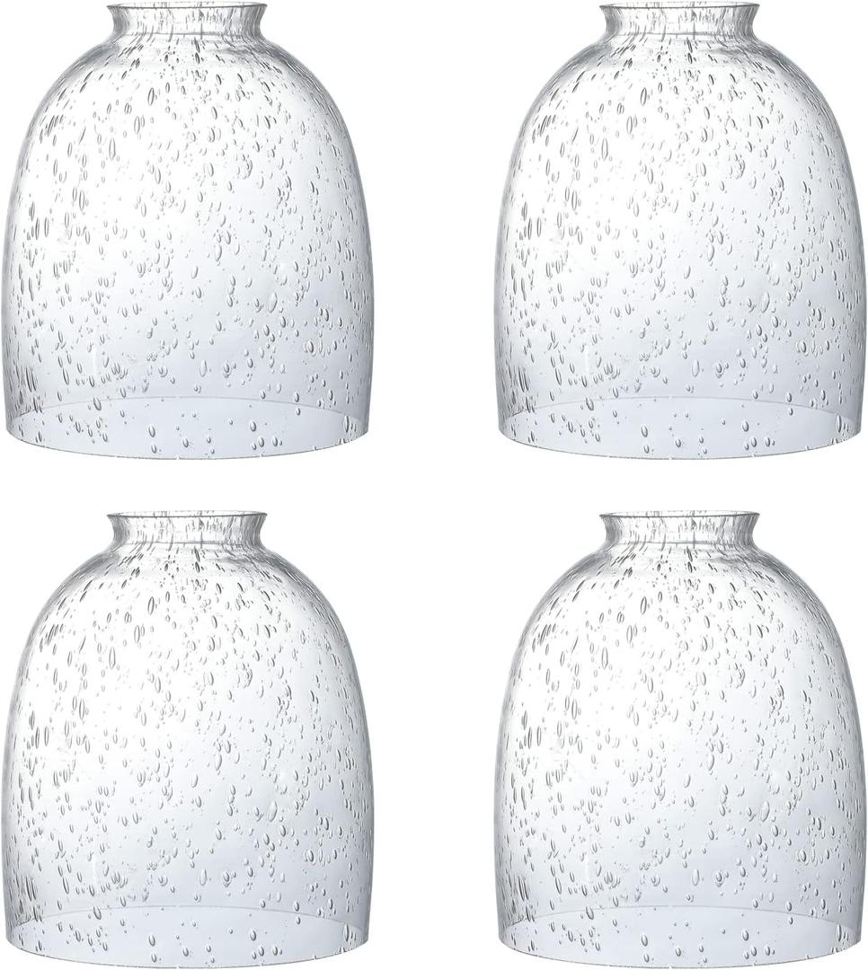4 Pack Clear Seeded Glass Replacement Shades Covers for Ceiling Fan Light Fixtures Pendant Lighting Chandelier Vanity Light Kitchen Island Light, 2-1/8" Fitter, 5.47" High, 4.76" Diameter 4 Pack Clear Seeded Glass Replacement Shades Covers for Ceiling Fan Light Fixtures Pendant Lighting Chandelier Vanity Light Kitchen Island Light, 2-1/8" Fitter, 5.47" High, 4.76" Diameter