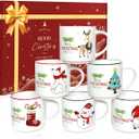 QIKSION Christmas Coffee Mugs Set of 6, 14oz Hot Chocolate Mugs, Cocoa Ceramic Mug, Perfect for Holiday Gifts