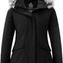 Wantdo Women's Down Jacket Water Resistant Warm Winter Parka Long Puffer Coat with Fur Hooded (Large, Black)