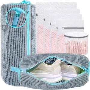 XXL Shoe Washing Machine Bag - Reusable Shoes Cleaning Bags for Washer And Dryer, Durable Zipper Laundry Shoe Bag 360 Deep Clean Sneaker Tennis Include Delicate Laundry Bag/Bra Laundry Bags (Gray)