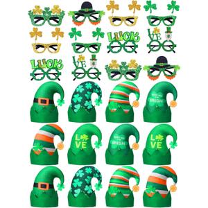 St. Patrick's Day Party Favors Hat Accessories Set for Adults Green Leprechauns Felt Hats Shamrocks Sunglasses (Green)