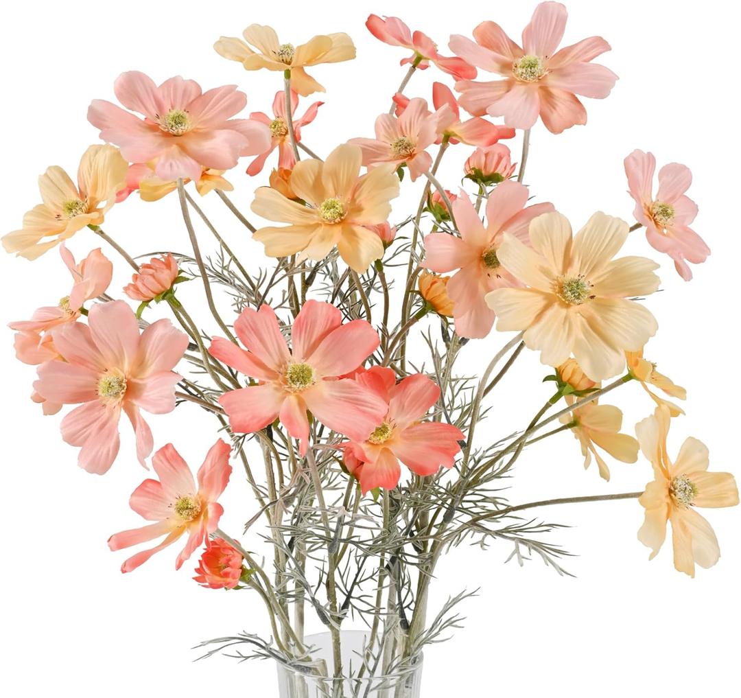Artificial Pink Flowers for Decoration Cosmos Flowers Artificial Coreopsis Silk Flower Long Stem Table Centerpieces Colorful Faux Flower Arrangement Pack of 6(Pink)