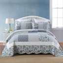 camandy Cotton Bedspread Quilt Bedding Sets 3 Pieces Reversible Coverlet Sets Comforters Vintage Floral Patchwork Blue Bedspread (Blue Vintage Floral, Queen Size)