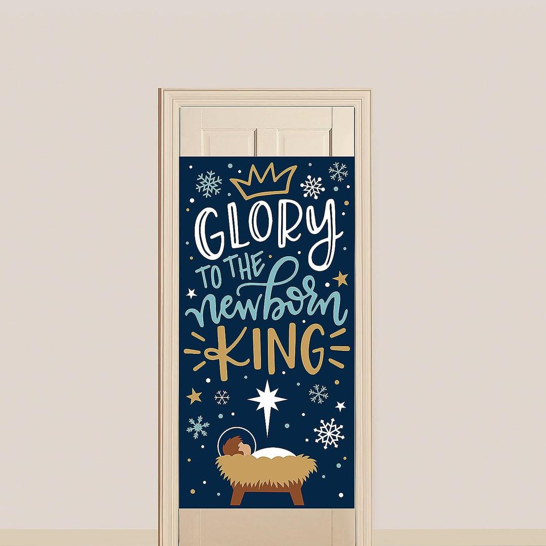 Glory to the Newborn Door Cover - 3 ft. x 6 ft. (1 Piece), Festive Religious Decoration, Perfect for Church Gatherings & Christmas Celebration